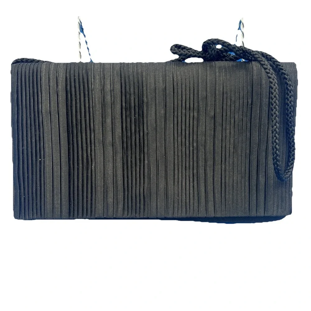 La Regale Black Ribbed Satin Polyester Evening‎ Purse